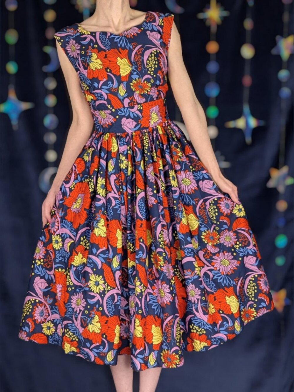 ModCloth Fabulous Fit & Flare Dress in Navy Floral - Picture 1 of 3